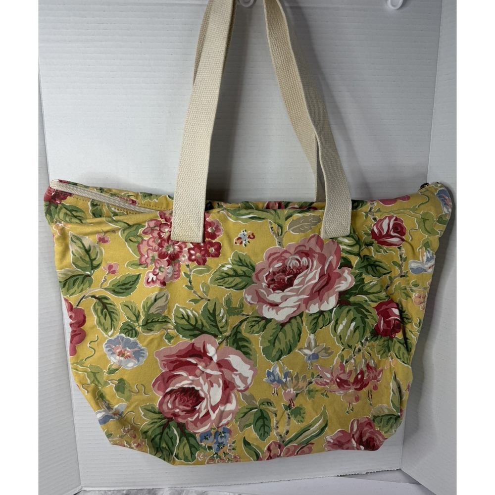 Vintage Laura Ashley Duffle Bag yellow Floral Coated Cotton Cottagecore 80's